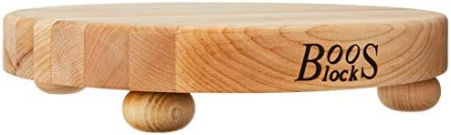 John Boos B Series Round Wooden Maple Cutting Board 12”x12” – 1.5” Thick, 12-lb Non-Reversible Butcher Block with Wood Bun Feet & Edge-Grain