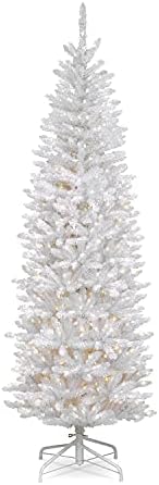 National Tree Company 7.5ft Pre-Lit Kingswood Fir Slim Christmas Tree | 350 Clear Lights, 1,075 Tips, Includes Stand, Artificial, White