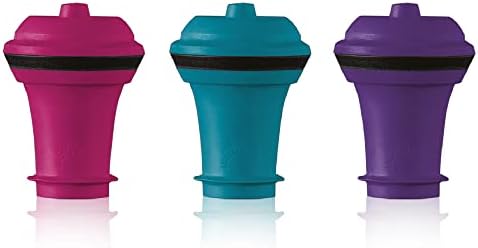 Vacu Vin Wine Stopper Set – 3 Pack Wine Bottle Stopper Cork Alternative – Vacuum Wine Stoppers for Wine Bottles – Reusable Rubber Bottle Stoppers for Wine Saver Pump – Pink/Blue/Purple