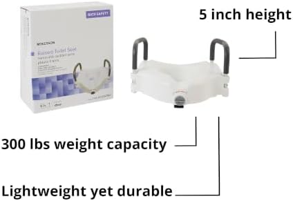 McKesson Raised Toilet Seat with Removable Padded Arms, White, 5 in, 1 ct | Lightweight, Fits Most Standard Toilets