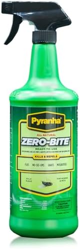 PYRANHA Zero-Bite All Natural Fly Spray - Ready to Use Water Based Repellent for Horses, Dogs, Cats, Ferrets, Caged Pets, Livestock | Repels Flies, Gnats, Mosquitoes, No-See-UMS