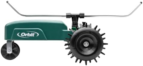 Orbit Traveling Tractor Water Sprinkler - Self-Propelled Traveling Sprinkler for Wide Lawn Coverage - Cast-Iron Body with Adjustable Coverage