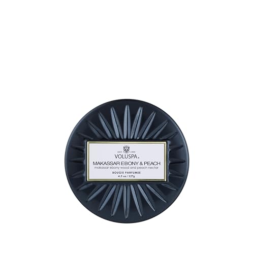 Voluspa Bourbon Vanille, Mini Tin Candle, 4 oz, 25 Hour Burn Time, Coconut Wax for Clean Burning, Handcrafted in the USA