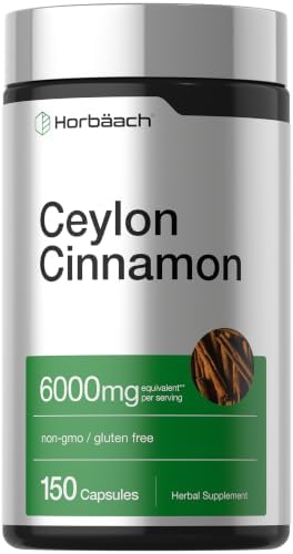 Horbäach Ceylon Cinnamon Supplement | 150 Capsules | Herbal Extract Pills | Non-GMO & Gluten Free