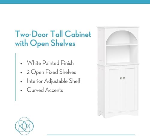 RiverRidge Kitchen Tall 2-Door Sideboard Buffet Storage Cabinet, White | Soft Close Hinges, Adjustable Shelves, Versatile Arched Design