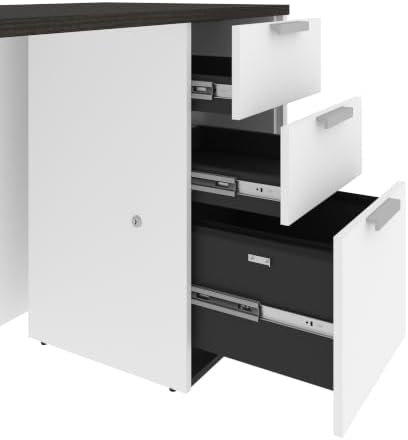 Bestar Pro-Concept Plus Add-On Pedestal with 3 Drawers, White | With 3 Drawers; 1 file drawer; for home office use; Engineered Wood construction