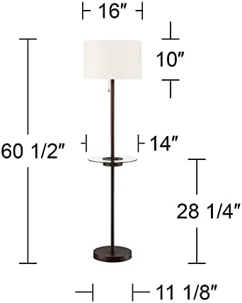 360 Lighting Caper 60 1/2" Tall Nickel Tray Table USB and Outlet Floor Lamp | Modern with AC Power on Glass 5 Satin White Fabric Drum Shade for Living Room Reading House Bedroom