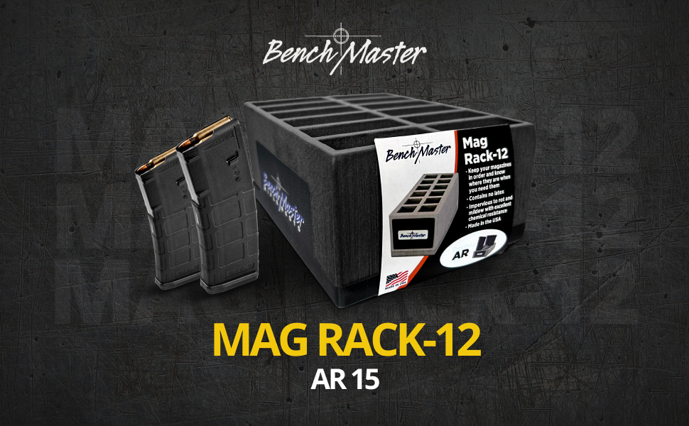 BenchMaster Mag Rack for AR-15 rifle magazines, fits 12 magazines for gun safe organization