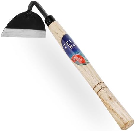 Garden Weeding Sickle/Hand Hoe, Gardening Cutting Grass Sickle, Japanese Sickle Style Hand Weeder Tool with Thick Blade&Wooden Handle