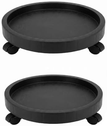 2 Pack of 11 Inch Heavy Duty Plant Caddy with Wheels, Rolling Plant Stand Pot Trolley, Wheeled Planter Saucer Tray