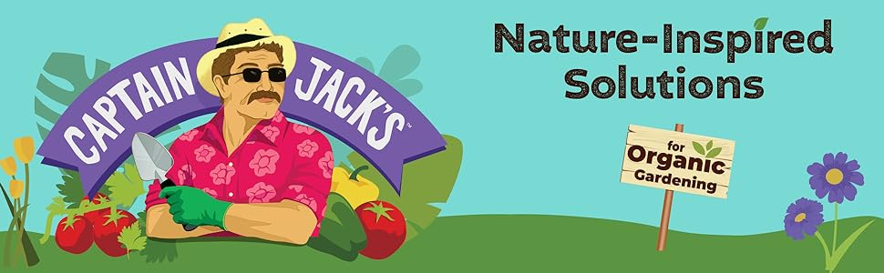 Captain Jack&amp;#39;s Nature-Inspired Solutions for Organic Gardening Banner with illustration of man