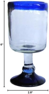 Cobalt Blue Rim 13 oz Wine Glasses (set of 6), Recycled Glass, Lead-free, Toxin-Free (13oz Wine)