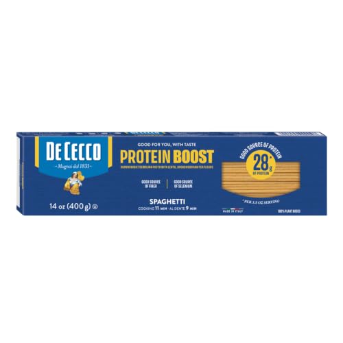 De Cecco Protein Boost Spaghetti No. 12 Pasta, 14 Oz | High Protein Noodles, 28g Protein, Made with Durum Wheat, Lentils & Beans, Vegan