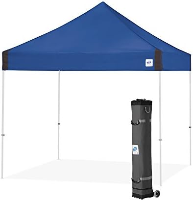 E-Z UP Vantage Instant Shelter Canopy, 10' x 10', Steel Gray Powder-Coated Steel Frame with Wide-Trax Roller Bag & 4 Piece Spike Set, Black