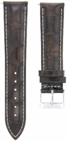 Ewatchparts 24mm Dark Brown Leather Replacement Watch Strap White Stitching Silver Buckle Compatible With Invicta Diver Watch