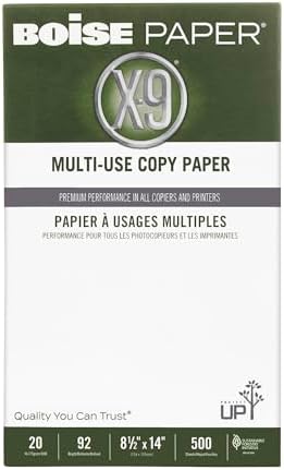 Boise® X-9® Multi-Use Printer & Copy Paper, 10 Reams, White, Legal (8.5" x 14"), 5000 Sheets Per Case, 20 Lb, 92 Brightn