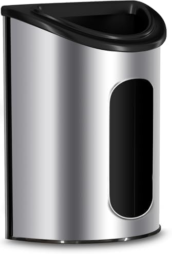 Utopia Kitchen Wall-Mounted Stainless Steel Grocery Bag Holder, Silver | Space-Saving Plastic Bag Holder for Kitchen, Pantry or Cabinet, Reusable Plastic Bag Organizer