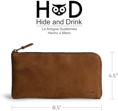 Hide & Drink, Leather Long Zippered Wallet, Holds Up to 8 Cards Plus Coins And Flat Bills, Phone Holder, Travel Essentials, Handmade (Bourbon Brown)