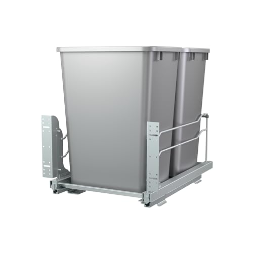 Rev-A-Shelf Double Pullout Trash Can w/Soft-Close Slides, 14.5" Min Opening | Large Capacity Garbage/ Recycling Waste Bins for Under Kitchen Cabinets, Heavy Gauge Wire Construction, 53WC-1835SCDM-217