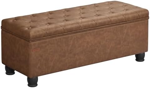 SONGMICS Storage Ottoman, 46.5 Inches Bedroom Bench, Solid Wood Legs