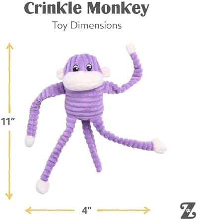 ZippyPaws Crinkle Monkey for Small and Medium Dogs - Small, Purple | Interactive Dog Toys to Keep Them Busy, Squeaky Plush Pet Toy for All Breeds