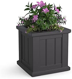 Mayne Cape Cod 14in Self-Watering Square Planter, Black | Self-watering, All season, Fade resistant, Double-wall design, 15-year warranty