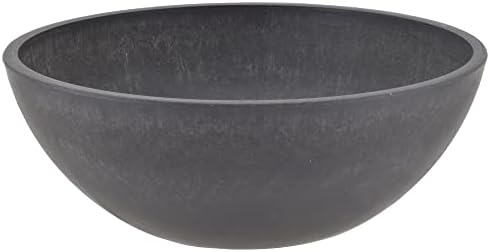 PSW Pot Collection M30DC 12-inch Plastic/Stone/Wood Composite Low Bowl Planter – No Drainage Hole (Drillable), Shallow Indoor/Outer Pot for Succulents, Bonsai, Fairy Gardens, Herbs, Dark Charcoal