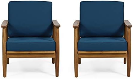 Christopher Knight Home Willowbrook Outdoor Club Chair with Cushion - Acacia Wood - Black (Set of 2)