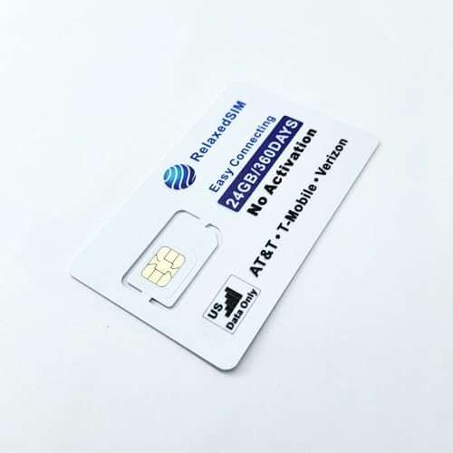 Data Only Sim Card No Activation, Prepaid Data Plan 24GB 360-Day USA Triple Network (AT&T/T-Mobile/Verizon) 4G Unlocked for Hunting & Trail Cameras,Portable Hotspot,IoT & Security Cameras – RelaxedSIM