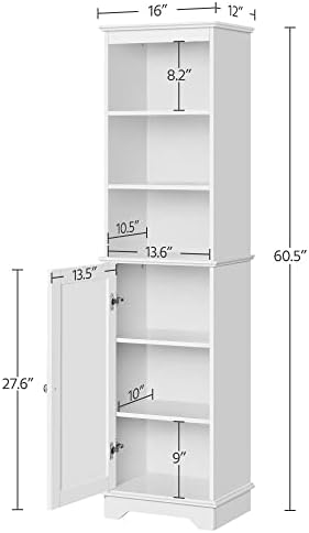 Yaheetech Tall Narrow Bathroom Storage Cabinet with Door and Shelves, White | Linen Closet for Towels, Toiletries and Laundry, Open Display Shelves