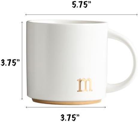 COLLECTIVE HOME Ceramic Coffee Mug, 15 oz Monogram Cup with Gift Box(m) | Dishwasher Safe, Engraved Gold Letter