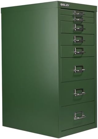 5-Drawer Steel MultiDrawer Cabinet - Orange, by Bisley | Chrome Pull Handles with Label Holders, Powder-Coated Steel, Removable Drawers, Desktop Storage, Labels Included