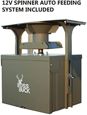 BOSS BUCK 200 LB Deer Feeder/Hunting Durable Lightweight Plastic UV Protected Waterproof Game Feeder with 12V Spinner Automatic Delivery System & Multi-Piece Legs