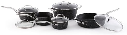Starfrit The Rock 8PC Non-Stick Cookware Set, Black | Durable Forged Aluminum, Oven Safe, PFOA Free, Easy to Clean
