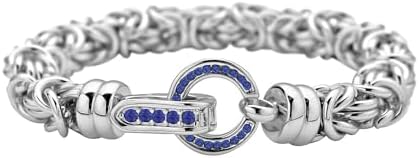 Shop LC Blue Crystal Byzantine Link Bracelet in Stainless Steel 7.50 In