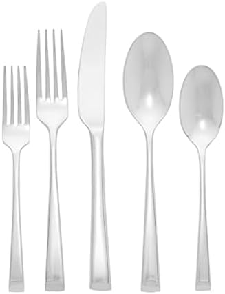 Mikasa Harmony 45-Piece Silverware Set, 18/10 Stainless Steel Cutlery for 8, Includes Forks, Knives, Spoons, and 5-Piece Serving Utensils Set