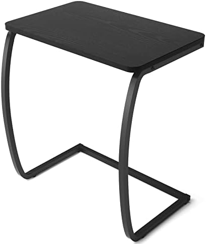 SRIWATANA Walnut C Shaped Side Table, Vintage End Table for Sofa Couch Bed
