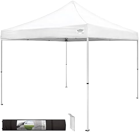 Caravan Canopy 12 by 12 Foot Polyester Straight Steel Leg Instant Pop Up Canopy Tent with Adjustable Height for Outdoor Events, Blue | 150D polyester top with 99 percent UV protection, 3 height settings to 9 ft, steel frame, roller bag and 4 stakes