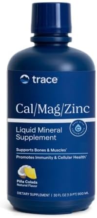 Trace Minerals Liquid Cal Mag Zinc with Vitamin D3, 16 fl oz, Pina Colada | Ionic trace minerals for absorption, Bone, muscle, and connective tissue health, 1-2 tbsp daily, Refrigerate after opening