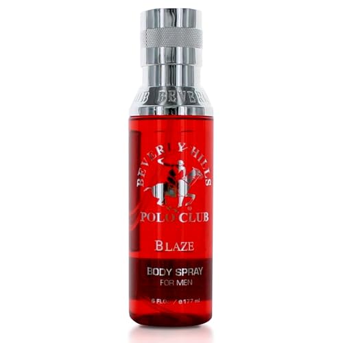 Beverly Hills Polo Club Body Spray for Men - BHPC Blaze - Fresh, Earthy with Notes of Cedar & Basil - Long Lasting Body Mist Cologne Scent - Ideal Gift for Him, 6oz