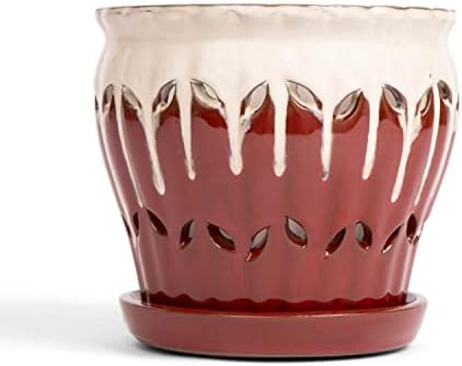 rePotme 6" Pinwheel Fluted Ceramic Plant Pot (Cream Over Lavender) - Includes Free 6 inch Slotted Pot Liner - Great for Orchids, Succulents