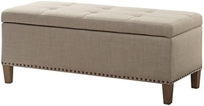Madison Park 49" Upholstered Storage Bench, Button Tufted End of Bed Bench with Storage, Dual Spring Soft-Close Lid, Bedroom Bench for Queen King Bed, Entryway Living Room, Grey