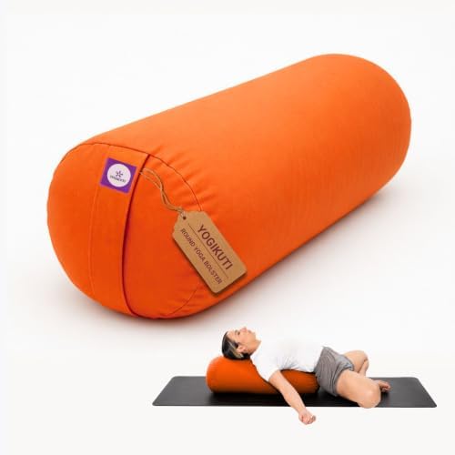 Yogikuti Iyengar Yoga Bolster for Restorative Yoga and Meditation – Lightweight Cotton Support Pillow with Handle for Easy Carry