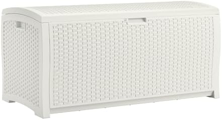 Suncast 99 Gal Wicker Resin Deck Box, Storage Chest Bin with Handles, Java