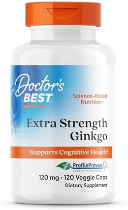 Doctor's Best Extra Strength Ginkgo Biloba Capsules 120 mg - Brain Supplement for Memory and Focus Support, Herbal Cognitive Health Support- 120 Count (Pack of 1)