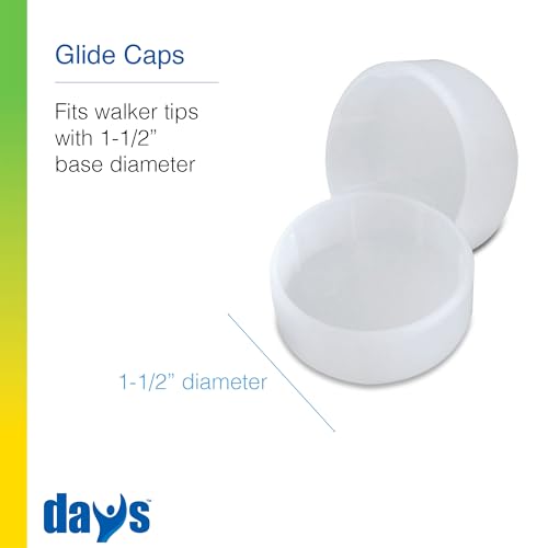 Days Walker Glide Caps, Pack of 4, Tips for Days Walkers to Help Smoothly Walk on Indoor or Flat Outdoor Surfaces or Carpet