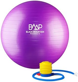 Black Mountain Products Professional Grade Exercise Stability Yoga Ball, Foot Pump, Ball Plug, Plug Puller, 2000 Pounds Static Weight Capacity Antiburst