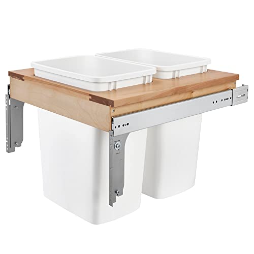 Rev-A-Shelf 35 Qt Top Mount Double Pullout Under Cabinet Kitchen Trash Cans for Base Cabinets, 150 Pound Rated Full-Extension Slides, Min Opening Width of 14.75", White, 4WCTM-18DM2-162