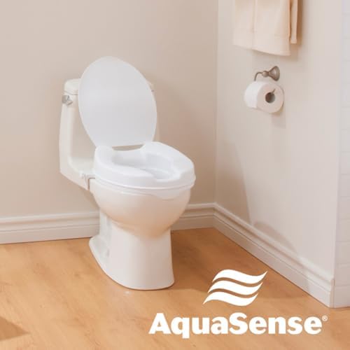 Drive Medical AquaSense Raised Toilet Seat with Lid, Standard Seat, White | Raised Toilet Seat with Lid Adds Comfortable Height for Easier, Safer Everyday Bathroom Use and Access