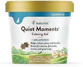 NaturVet Quiet Moments Calming Plus Melatonin Cat Supplement - 50 Count | Calming Aid for Cats - Reduce Stress, Pet Storm Anxiety, Motion Sickness - Great for Grooming, Separation and Travel